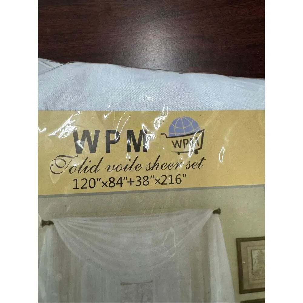 NWT WPM White Voile Sheer Curtain and Scarf Set